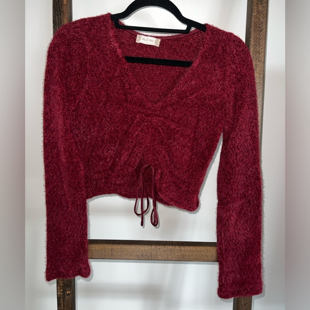 Altar'd State Red Long Sleeve Tie Front Crop Top